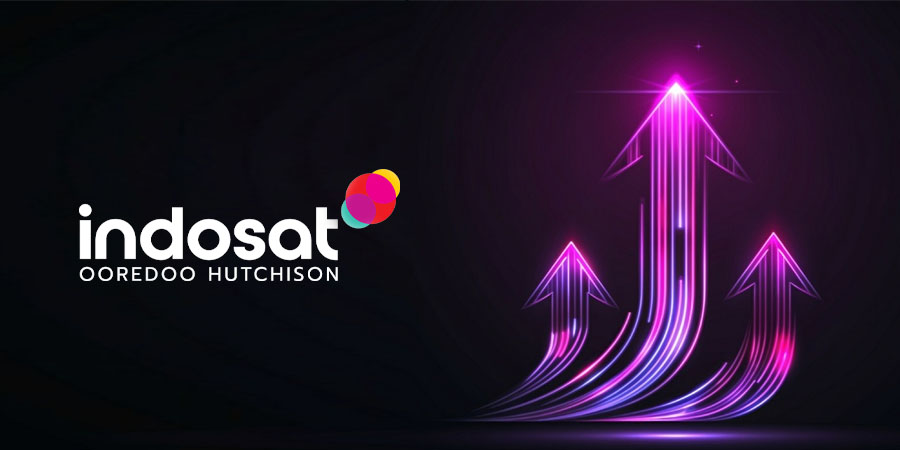 arrow upward with Indosat logo